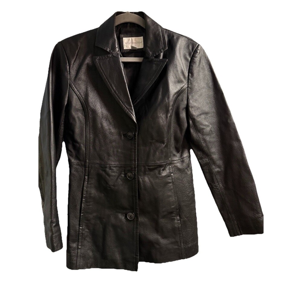 Worthington Black 100% Genuine Leather Blazer Jacket Women’s Size Small
